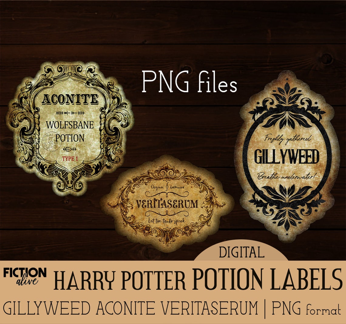 Wizard apothecary potion label pack 1 Gillyweed Aconite | Etsy