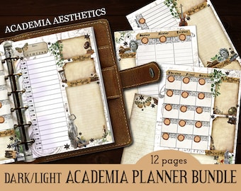 Academia planner bundle A5 Filofax size | Dark light academia aesthetics printable inserts | Scholar student planner pages