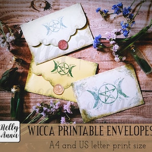 Sobre Wicca imprimible / Almacenamiento de brujas / Sello de cera de carta de grimorio de bruja / Carpeta de pegatinas / Sobre antiguo vintage Impresión y corte DIY