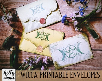 Wicca envelope printable | Witchy storage | Witch grimoire letter wax seal | Sticker folder | Vintage antique envelope DIY print and cut