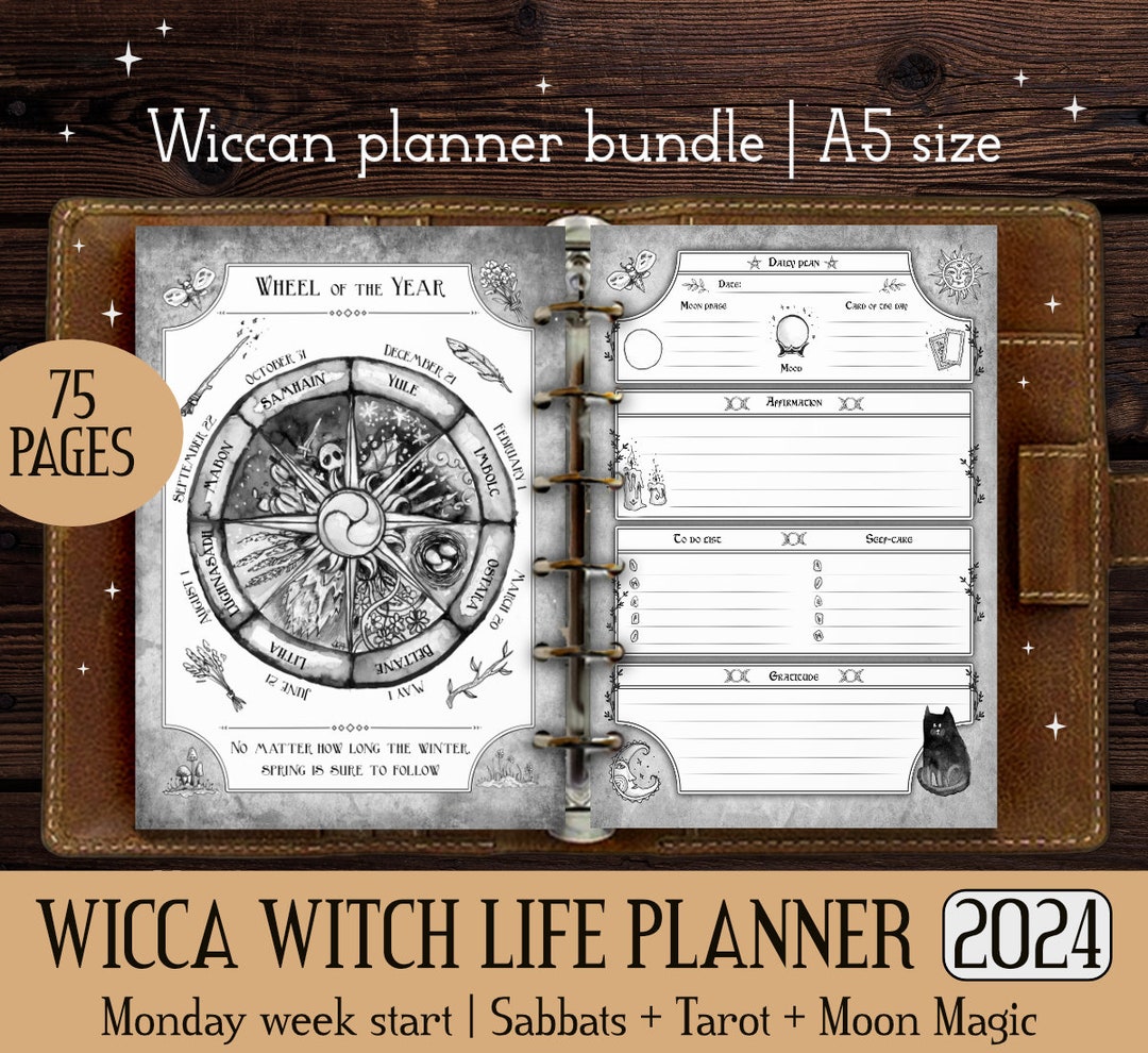 Wicca Witch Planner 2024 Printable A5 Size Witchy Filofax Inserts Moon
