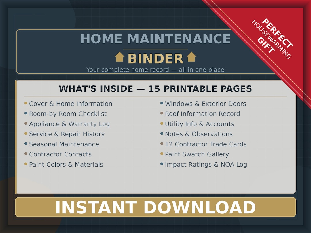 Home Maintenance Binder | Printable Record Keeper (PDF Download) - Etsy