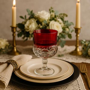 Tiffin Franciscan Kings Crown Ruby Flash Thumbprint Goblet