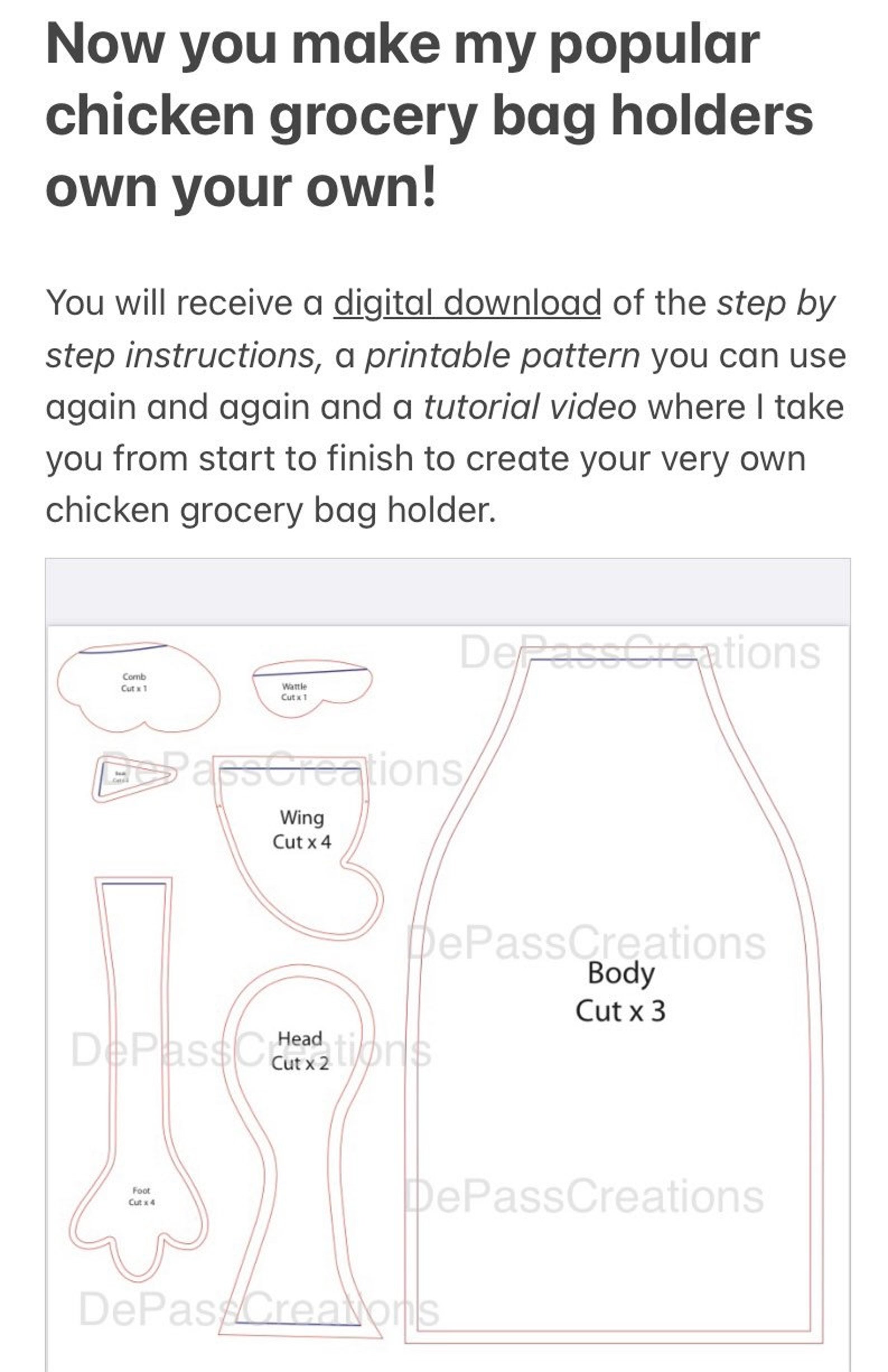 DIY Chicken Grocery Bag Holder Digital Instructions ONLY Etsy