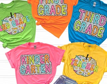Grade teacher shirts, neon teacher T-shirts teacher gifts kindergarten teacher shirt back to school tee for teacher first day of school gift