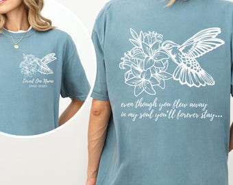 Hummingbird Memorial Shirt Comfort Colors, In Loving Memory of a Loved One, Personalized Name & Dates, Rest in Heaven Custom Memorial Gift