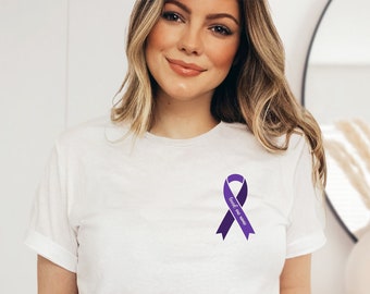 Overdose awareness shirt. Custom awareness ribbon T-shirt. Personalized awareness tee. Purple ribbon shirt. In memory of a lost loved one.