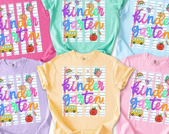 Kindergarten Teacher Shirt, Retro Striped Back to School Shirt, Cute Teacher Tee, First Day of School Gift, Comfort Colors Teacher T-shirt