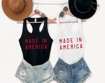 Made in America shirt, 4th of July Tank Women Fourth of July T-Shirt, American tank top, patriotic Memorial Day outfit. USA shirt for women