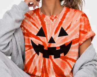 Tie Dye Jack O Lantern Shirt, Pumpkin Face T-Shirt, Halloween Pumpkin Shirt, Spooky Halloween Tee, Jack O Lantern Face Shirt