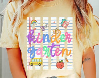 Kindergarten Teacher Shirt, Retro Striped Back to School Shirt, Cute Teacher Tee, First Day of School Gift, Comfort Colors Teacher T-shirt