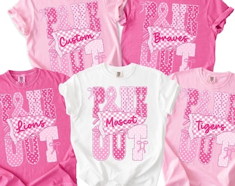 Custom Mascot Pink Out Shirt, Breast Cancer Awareness Game Day Tee, One Team One Fight Shirt, Football Pink Out, School Spirit Tee