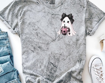 Gothic Ghost Shirt, Cute Coffee Ghost Tee, Kawaii Goth Halloween Shirt, Pink Boba Ghost Comfort Colors Tee, Girly Spooky Season Top