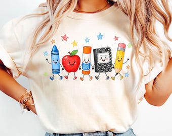 Teacher Life Shirt, Preschool Teacher Shirt, Retro School Supplies Tee, Back to School Teacher Gift, Cute Teacher Comfort Colors Shirt