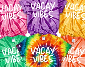 Vacay Vibes Tie Dye Shirt, Beach Vacation Tee, Colorful Summer Shirt, Travel Outfit, Matching Family Shirts