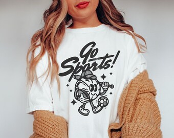 Retro Go sports Graphic Tee, Comfort Color Retro sports Shirt, Sports Mom Shirt, Retro character comfort color T-shirt. Funny sports tee.