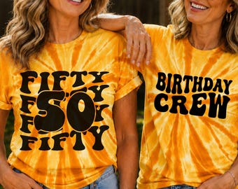 50th Birthday Tie Dye Shirts, Birthday Crew Matching Shirts, Personalized Fiftieth Birthday Party Tee, Custom Friends Family Group Shirts