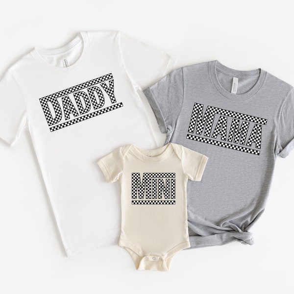 Retro checkered family shirts matching mom dad and child outfit Mother’s Day checker mama graphic tee Father’s Day Tshirt gifts for new mom