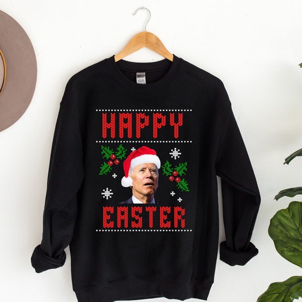 Happy Easter Confused Joe Biden Ugly Christmas sweater, Anti Biden Christmas shirt, political Christmas shirt Funny Holiday Crewneck Sweater