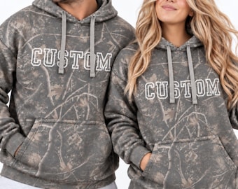 Custom Camo Hoodie Sweatshirt, Personalized Varsity Team Mascot Name, School Spirit Hoodie, Matching Team Apparel