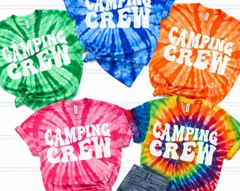 Custom Camping Crew Tie Dye Shirts, Matching Family Camping Trip Tee, Personalized Camp Vacation Shirt, Summer Camp Tee