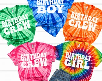 Custom Birthday Crew Tie Dye Shirts, Birthday Girl Name Age Shirt, Birthday Boy Tee, Matching Family Party Shirts