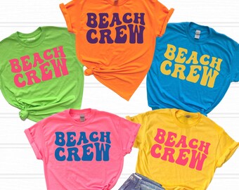 Neon Beach Crew Shirt, Bright Tropical Vacation Tee, Custom Family Beach Trip Shirt, Fun Summer Matching Shirts