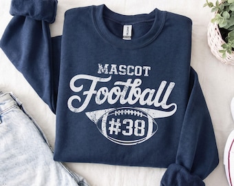 Custom Football Sweatshirt, Personalized Team Mascot & Player Number Crewneck, Vintage Football Mom Shirt, Game Day Spirit Wear