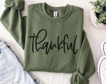 Thankful Sweatshirt, Thanksgiving Crewneck, Fall Sweatshirt for Women, Cozy Autumn Shirt, Minimalist Thankful Sweater, Thanksgiving Gift