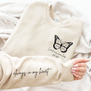 In memory of a lost loved one crewneck sweatshirt. Personalized name and dates. Memorial shirt/rip shirt/rest in heaven shirt/memorial gift