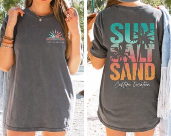 Custom Comfort colors family beach shirts, personalized matching group vacay T-shirts, oversized beach shirts, tropical vacation retro tees