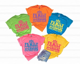Neon Family Cruise Shirts 2024 Making memories together, Family matching Cruise squad shirt, tropical cruise vacation trip bright color tee