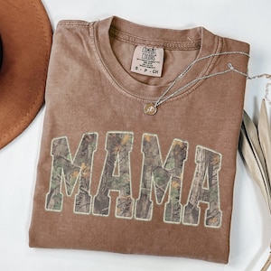 Mama Comfort Colors Camo Sweatshirt, Vintage Woodland Camo Mama Shirt, Trendy Mom Tee, Mother’s Day Gift, New Mom Gift Espresso