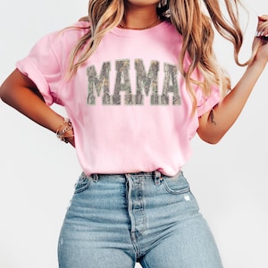 Mama Comfort Colors Camo Sweatshirt, Vintage Woodland Camo Mama Shirt, Trendy Mom Tee, Mother’s Day Gift, New Mom Gift Blossom