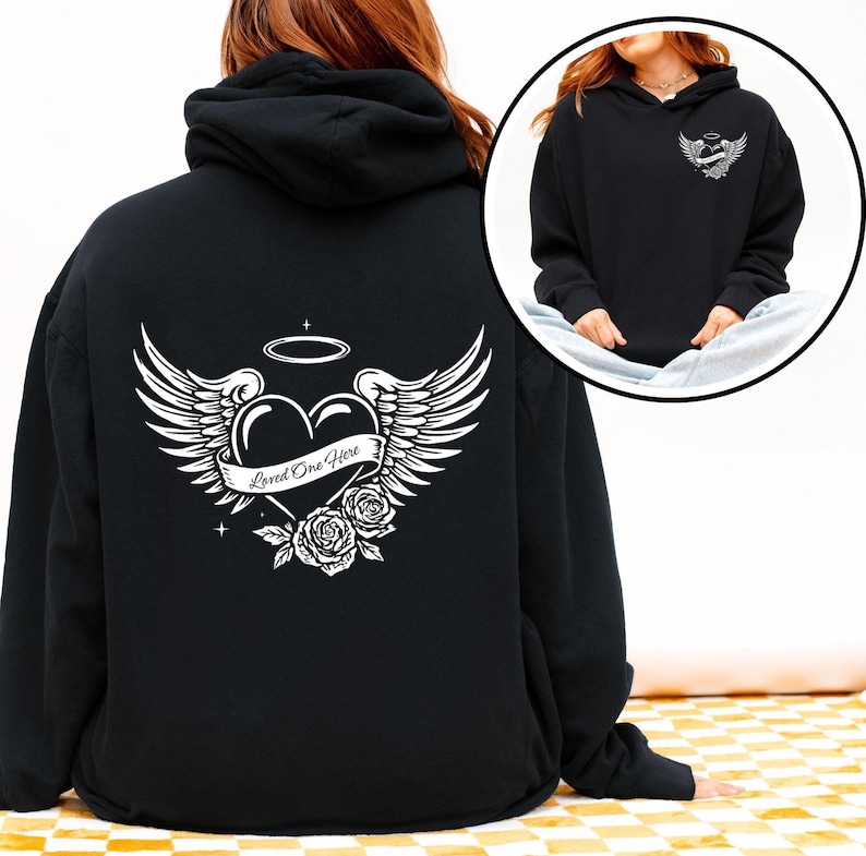 Comfort Colors Memorial Hoodie, Custom Angel Wings & Heart Banner, Personalized In Memory Sweatshirt, Bereavement Gift, Remembrance Hoodie image 4
