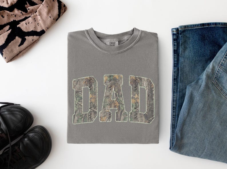 Camo Dad Shirt, Dad Camo Shirt, Gift for Dad, Fathers Day Gift, Hunting Dad Shirt, Vintage Woodland Camo Shirt, New Dad Gift Grey