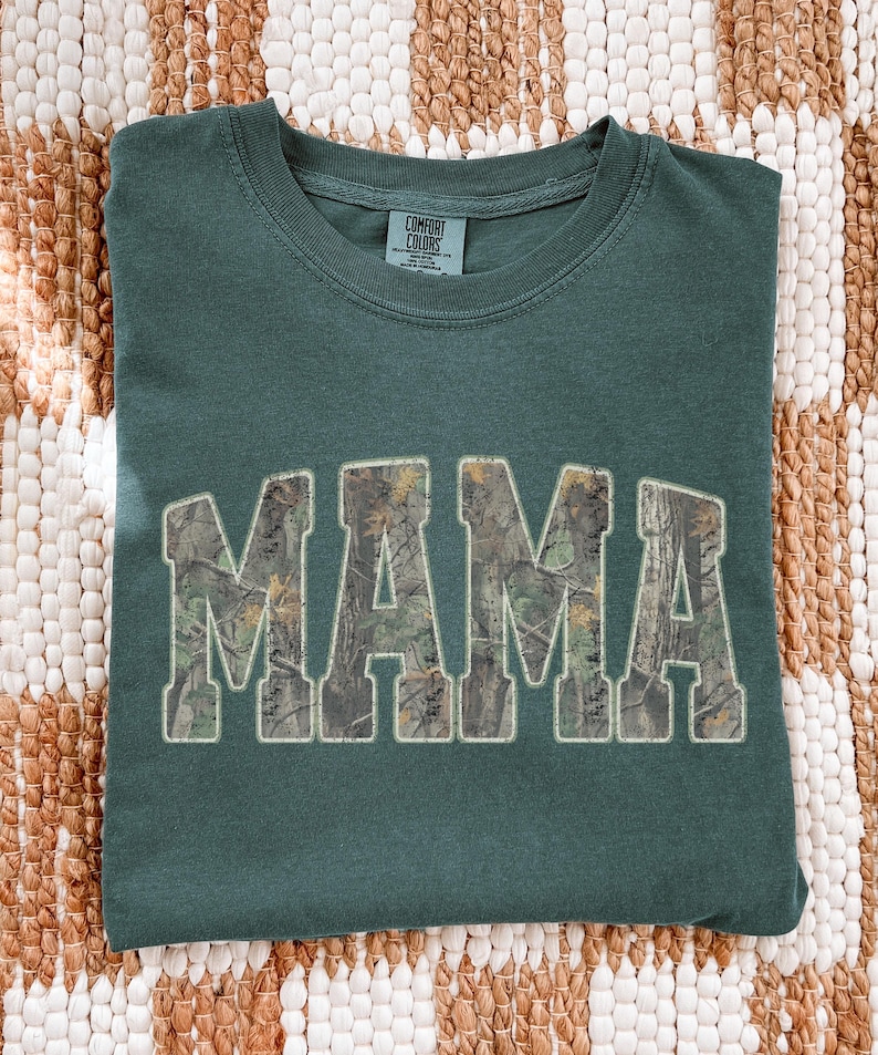 Mama Comfort Colors Camo Sweatshirt, Vintage Woodland Camo Mama Shirt, Trendy Mom Tee, Mother’s Day Gift, New Mom Gift Blue Spruce