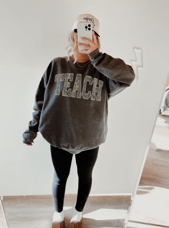 TEACH Comfort Colors Camo Sweatshirt, Vintage Woodland Camo Teacher Shirt, Trendy Teacher Gift Back to School Gift Teacher Appreciation Gift