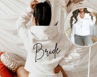 Bride Zip Hoodie Sweatshirt, Bridal party zipped hoodie, Personalized Bride sweatshirt, Bachelorette party gift, Custom Bride zip up hoodie