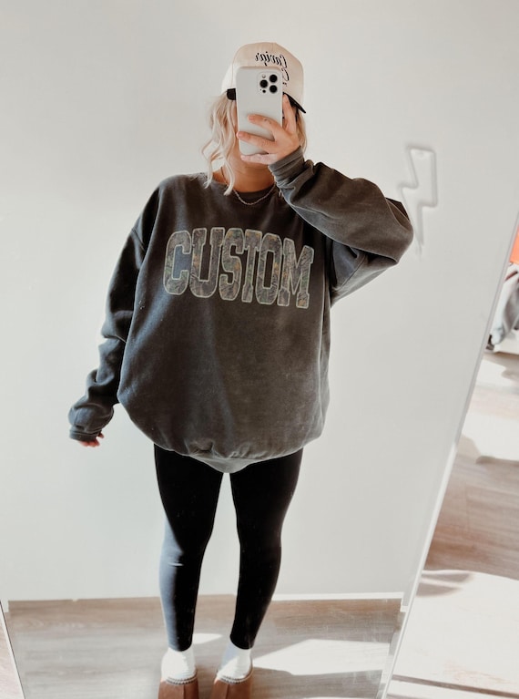 Custom Comfort Colors Camo Sweatshirt, Vintage Woodland Camo Personalized Shirt, School Team Spirit Tee, University Varsity Gift