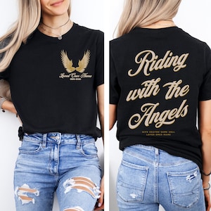 In memory of shirt. Personalized name and dates. Memorial shirt/rip shirt/rest in heaven shirt/memorial gift. Motorcycle remembrance. Riding