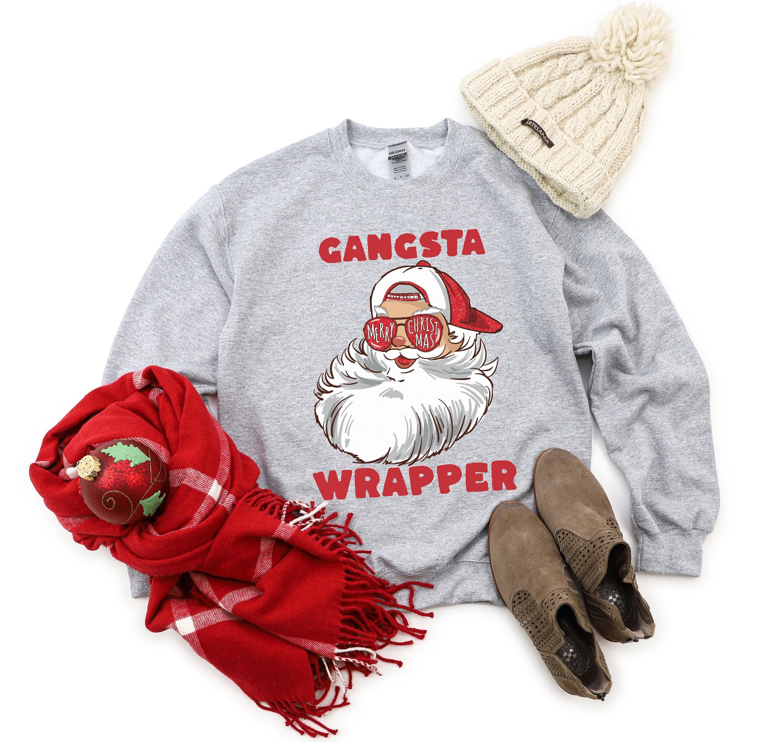 Silk Road Tees 'Gangsta Wrapper' Funny Christmas Fleece Sweatshirt - Ugly Christmas Sweater Gift For Men & Women - View #6