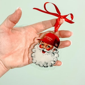 Trump Christmas Ornament MAGA Santa Claus Acrylic Ornament Patriotic Holiday Gift Tag Political Christmas Decor President Trump lover gifts
