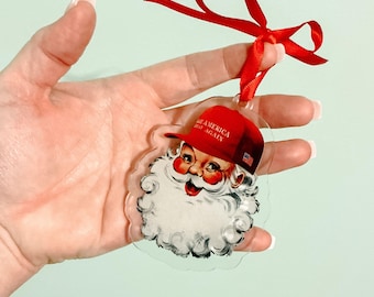 Trump Christmas Ornament MAGA Santa Claus Acrylic Ornament Patriotic Holiday Gift Tag Political Christmas Decor President Trump lover gifts