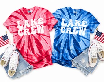 4th of July Lake Crew Shirts, Custom Family Lake Vacation Tie Dye Tee, Matching Patriotic Shirts