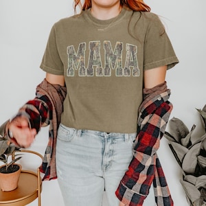 Mama Comfort Colors Camo Sweatshirt, Vintage Woodland Camo Mama Shirt, Trendy Mom Tee, Mother’s Day Gift, New Mom Gift Khaki
