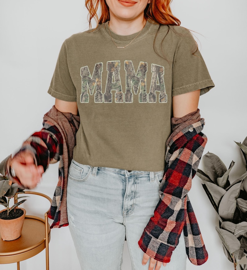 Mama Comfort Colors Camo Sweatshirt, Vintage Woodland Camo Mama Shirt, Trendy Mom Tee, Mother’s Day Gift, New Mom Gift Khaki