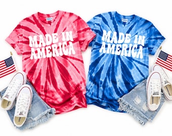 Made in America Tie Dye Shirt, Patriotic USA Tee, 4th of July Shirt, Retro American Flag Tee, Red White Blue Shirt
