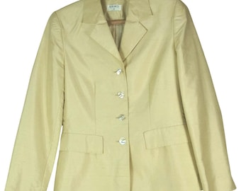 Vintage 90s Slubby Pure Silk Blazer Cream UK 10 / S Mother of Pearl Buttons by Kaliko