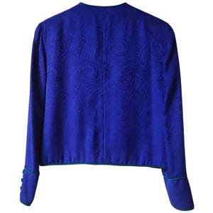 Vintage 90s Pure Silk Paisley Jacquard Jacket Royal Blue Green Adrianna Papell M image 2